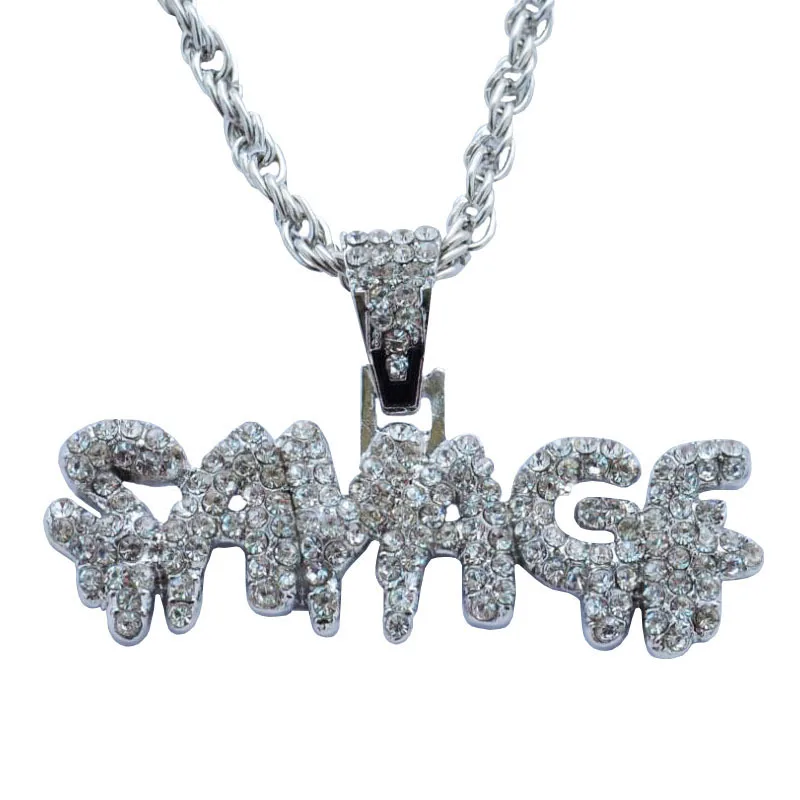 

European and American hip-hop street character full diamond letters Savadf pendant men's necklace
