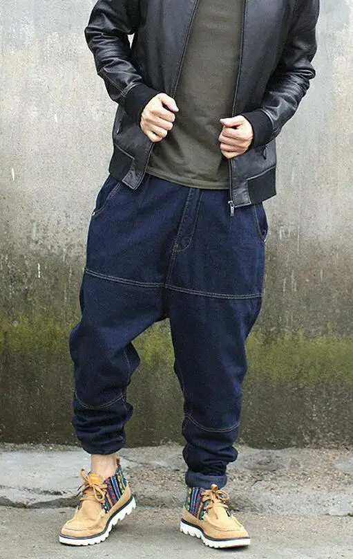 Men Jeans Denim Cross-Pants Low Crotch Jeans Fat Baggy Jeans Pants Feet Harlan Pants Size 28-42