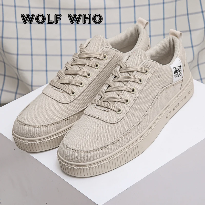 

WOLF WHO 2021 New Men Casual Shoes Man Lace up Breathable Flats Shoes White Sneakers Male Canvas Shoe buty meskie Krasovki X-057
