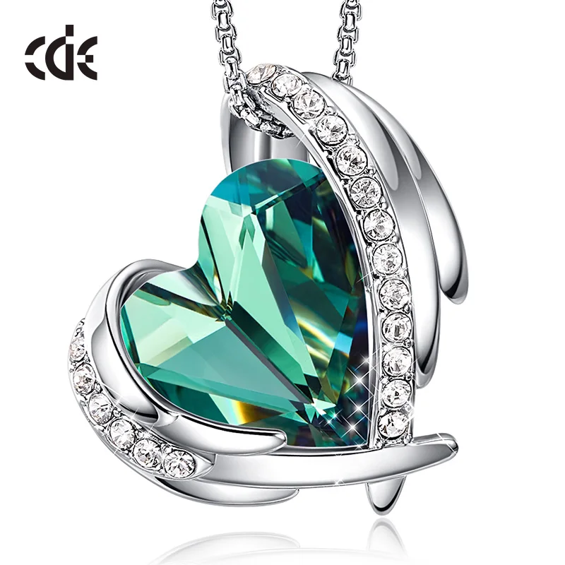 CDE женское золотое ожерелье с подвеской, украшенное кристаллами Swarovski, крылья ангела, сердце, ожерелье, ювелирные изделия, подарки - Цвет камня: White-Green