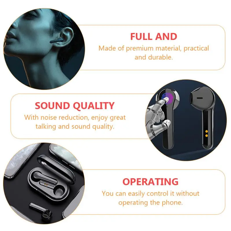 

1 Set of Fashionable Binaural Earphones Portable Wireless Ear-buds (Black)