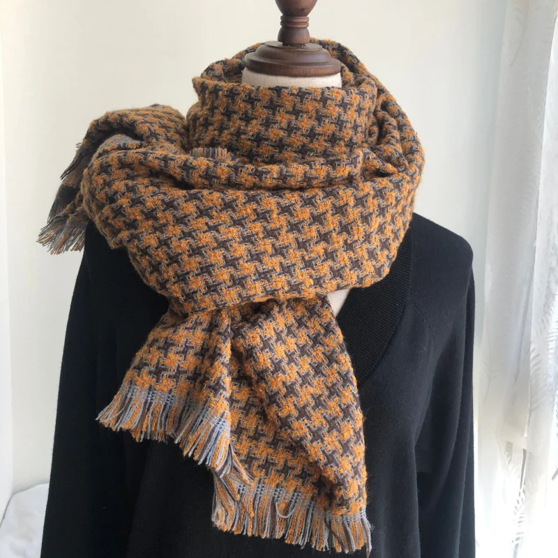 

Female Winter Warm Scarf Cashmere Shawls Luxury Neck Bandana Pashmina Tassel Neckerchief Wraps Designer Knitted Muffler Bufanda