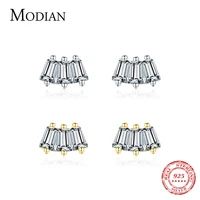modian 100 925 sterling silver exquisite christmas geometric stud earrings emerald cut crystal gold ear studs for women jewelry