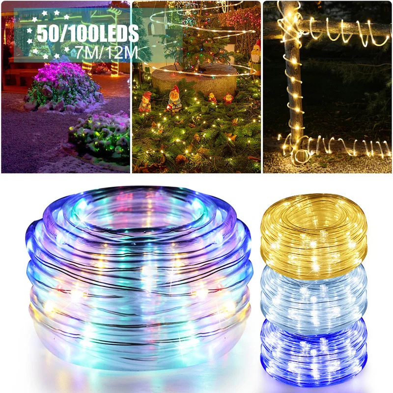 

50/100 LEDs Remote Control Outdoor Christmas Lighting USB Waterproof RGB Garden Decorative Garland Tube Rope String Lights