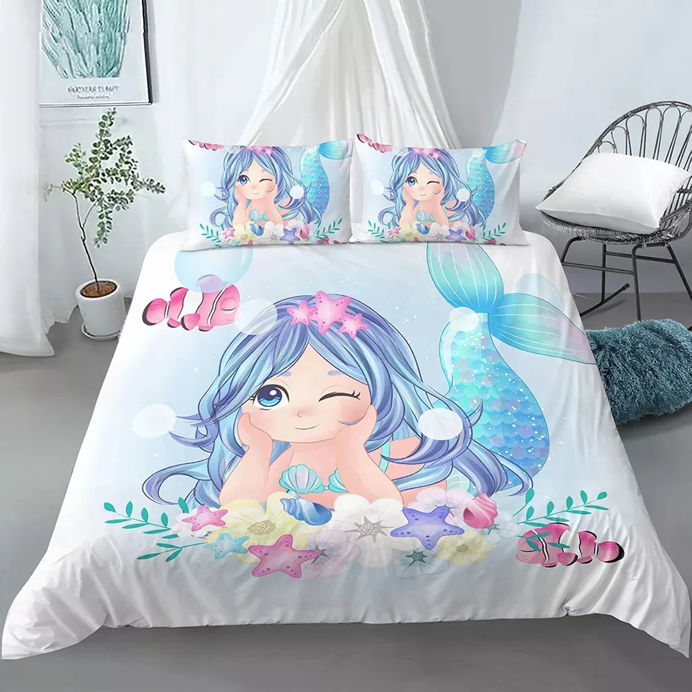

Bedding Set Crib Duvet Cover Mermaid Edredones Ninos Girls Princess Quilt Cover 3D Baby Kids Children & Pillowcase Cartoon anime