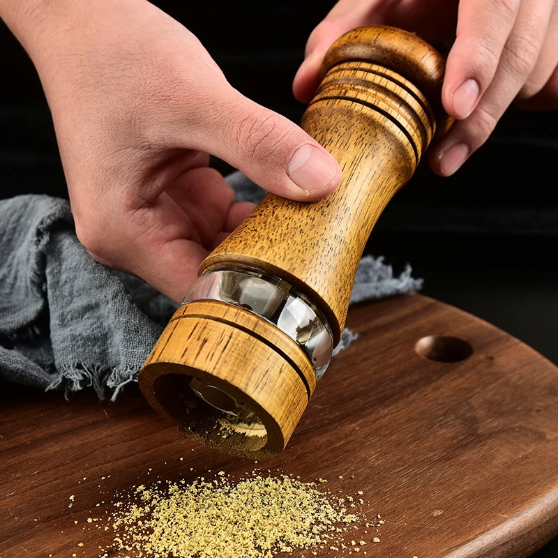 Wooden Salt And Pepper Mill With Wood Holder Manual Grinder Set Adjustable Ceramic Rotor Seasoning Spice | Дом и сад