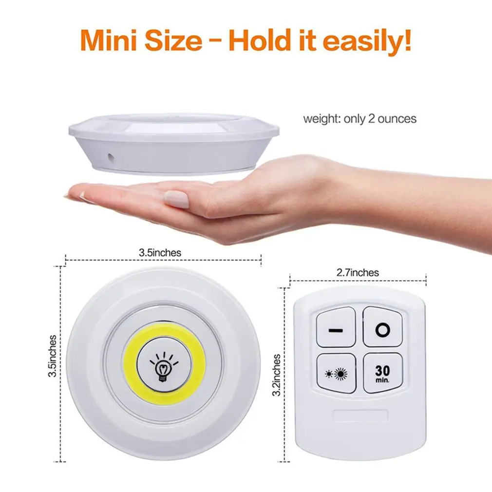 

New 2021 3W Super Bright Cob LED Under Cabinet Lamp Dimmable Closet Night Light With Wireless Remote Control For Bedroom Kitchen