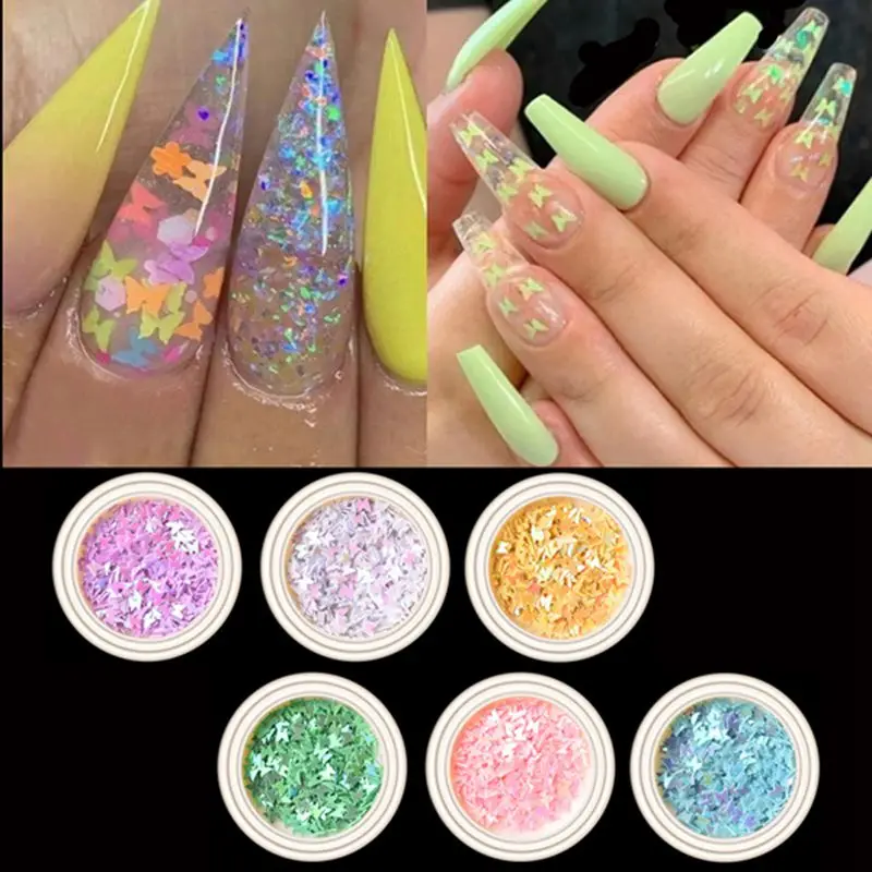 3D Glitter Mix Color Butterfly Flake Manicure Nail Sequins Nail Decoration Sparkly Slices Nail Arts Accessory Epoxy Resin Filler