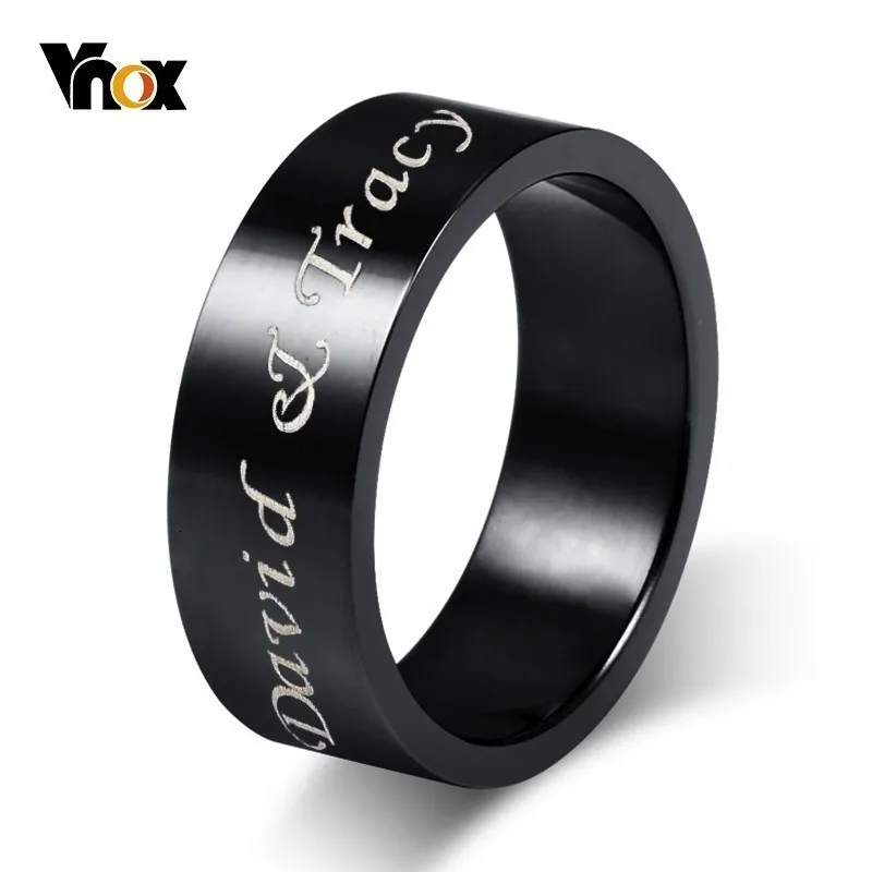 Мужские кольца Vnox черные из нержавеющей стали 8 мм на заказ персонализированные с