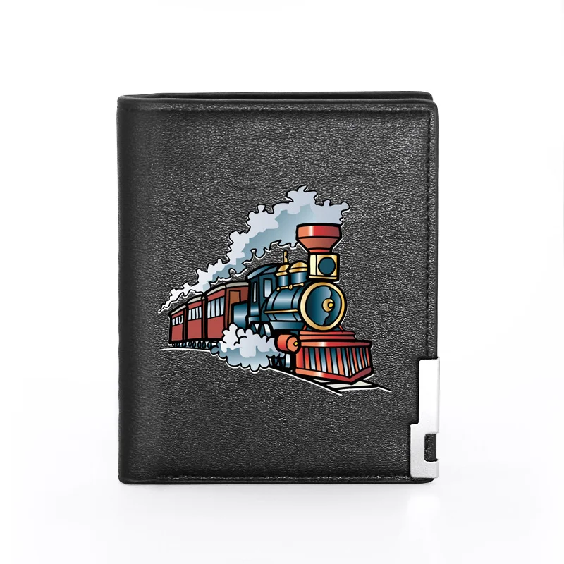 

2020 New Fashion Train Locomotive Engine Printing Pu Leather wallet Men Bifold Credit Card Holder Short Purse Male