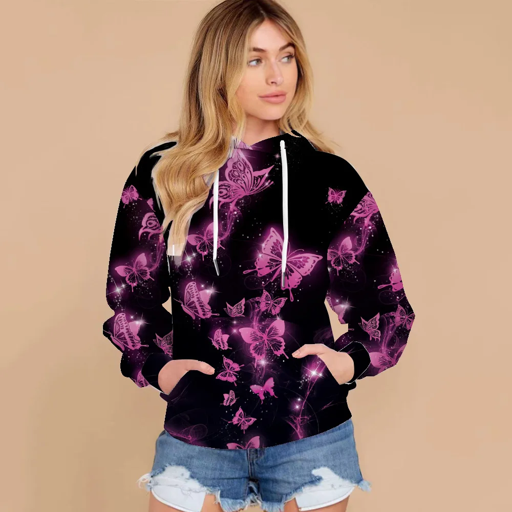 

Oversized Sweatshirt Butterfly Print Womens Winter Tops Clothes for Teens Streetwear Designer Sweatshirt Graphic Hoodies XL
