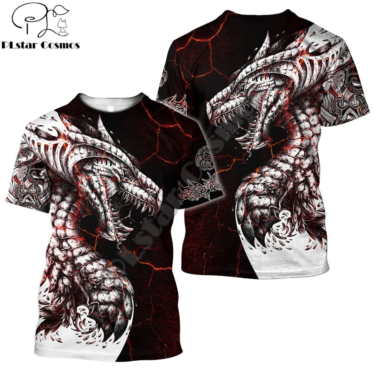 

2021 Summer Hipster Men t-shirt Black & White Tattoo Dragon 3D Printed Harajuku Short sleeve T shirts Unisex Casual tops KJ0154