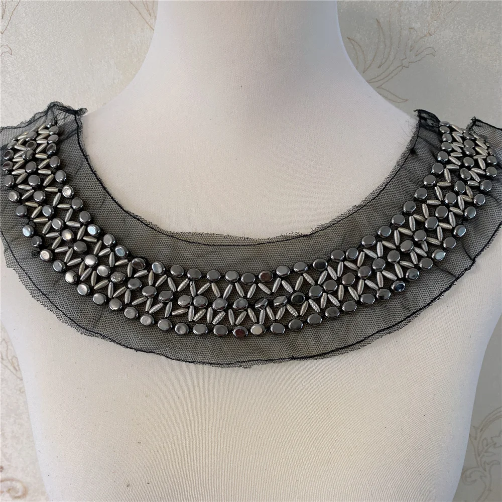 

10 styles Handmade beaded rhinestone collar patches for clothes decoration