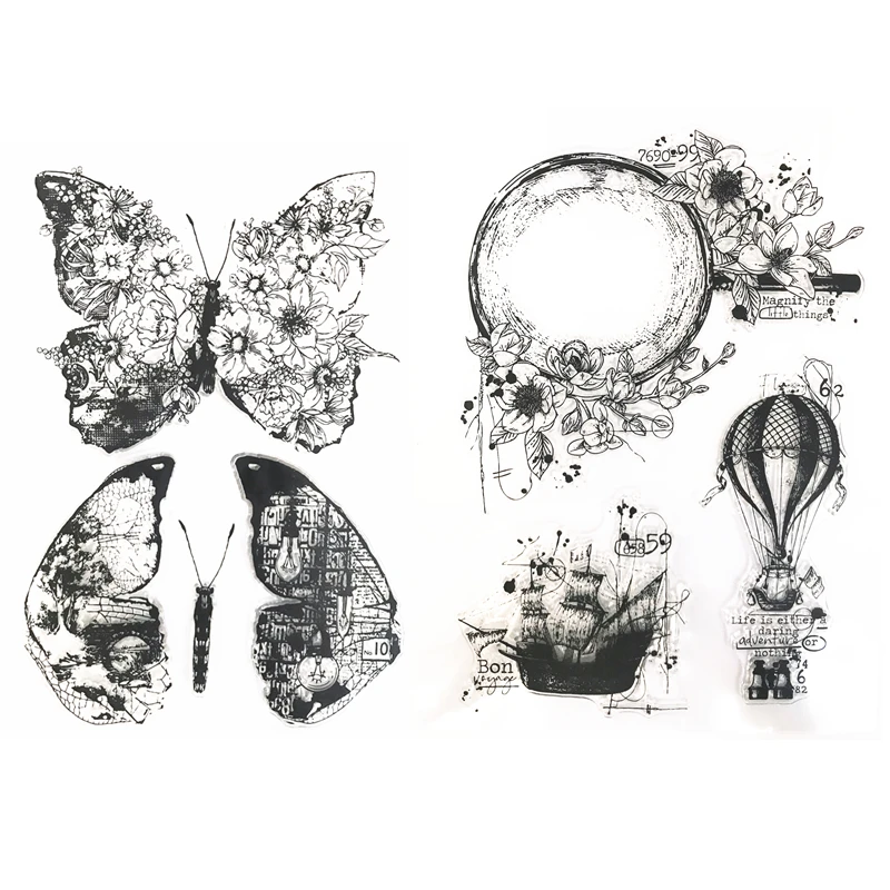 

15*20 CM New Arrival 2021 Retro Clear Stamps For Scrapbooking And Card Making Floral Wings HD Natural Stamp Account Craft Set