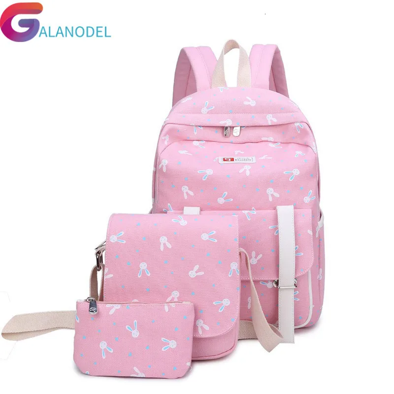 Кролик шт/набор мультфильм 3 холщовый женский рюкзак школьный дорожные рюкзаки