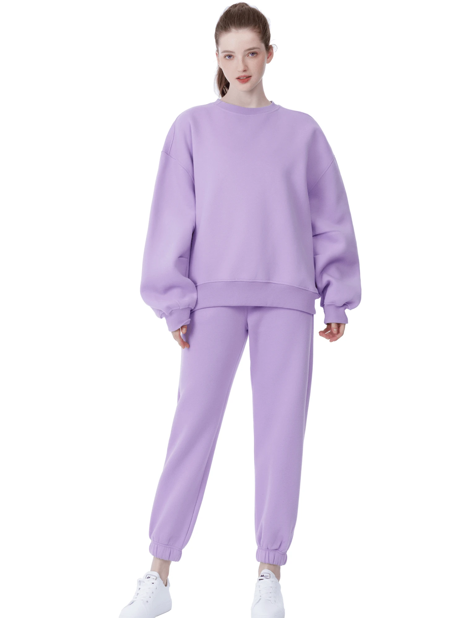 Повседневный однотонный спортивный костюм для женщин комплект из 2 предметов