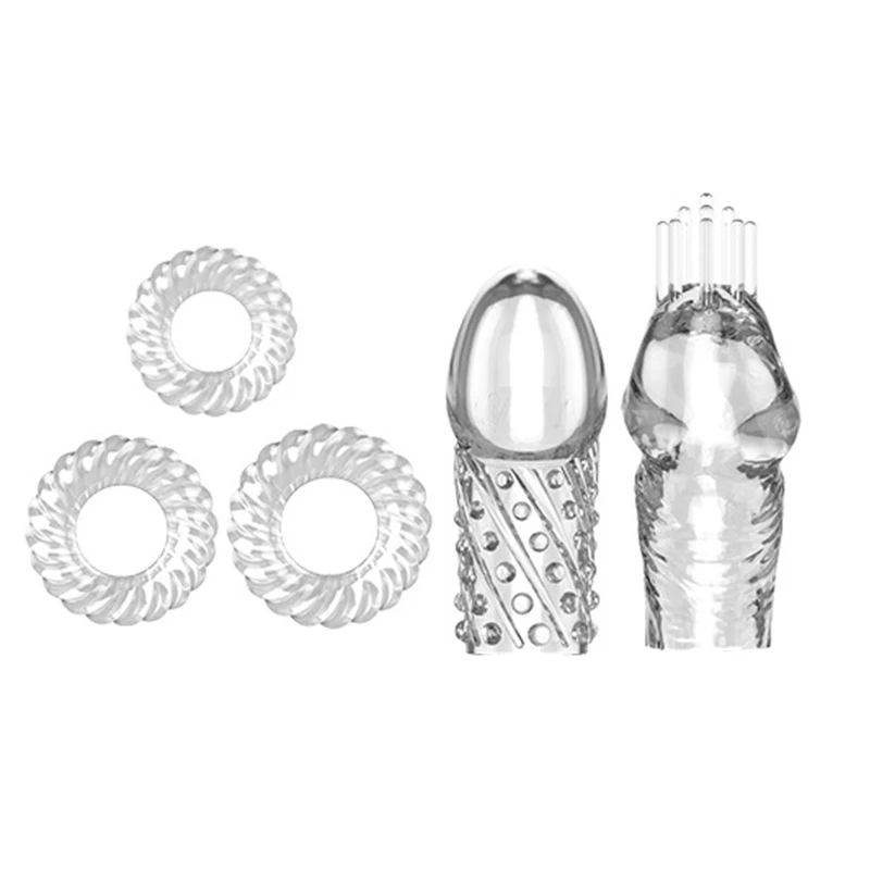 ManNuo 5pcs/Set Penis Enlargement Sleeve Condoms for Men Ring Black&ampWhite Cock Crystal Adult Sex Toys R4 | Красота и здоровье