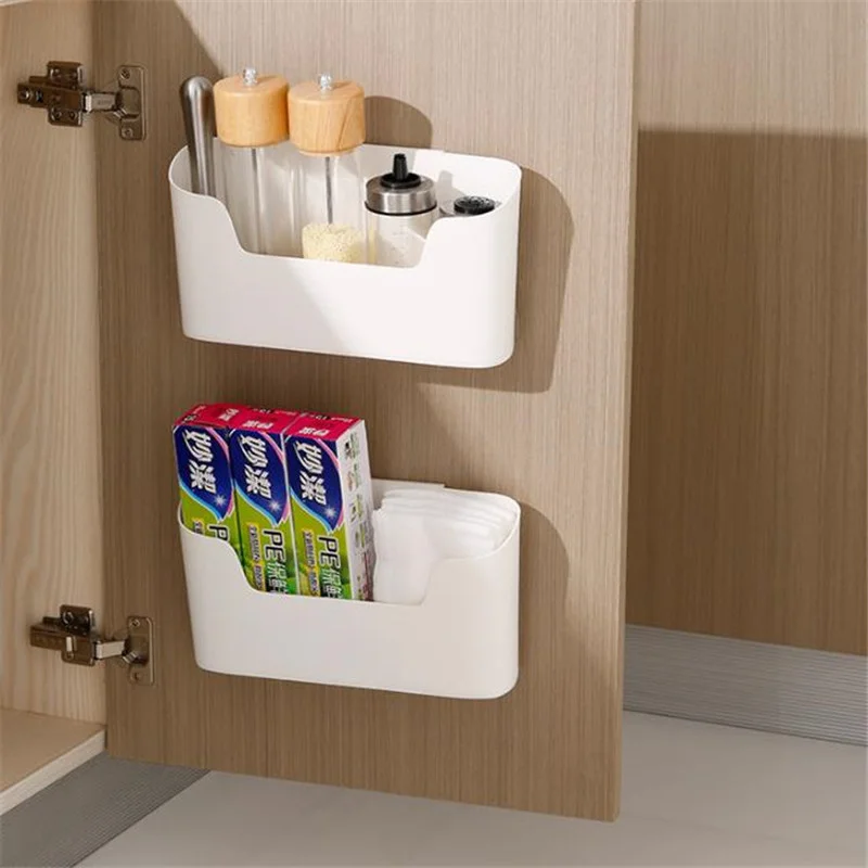 

Kitchen Cabinet Door Self Adhesive Storage Box Wall Mounted Sundries Remote Control Organizer Phone Holder Bathroom Storage Rack