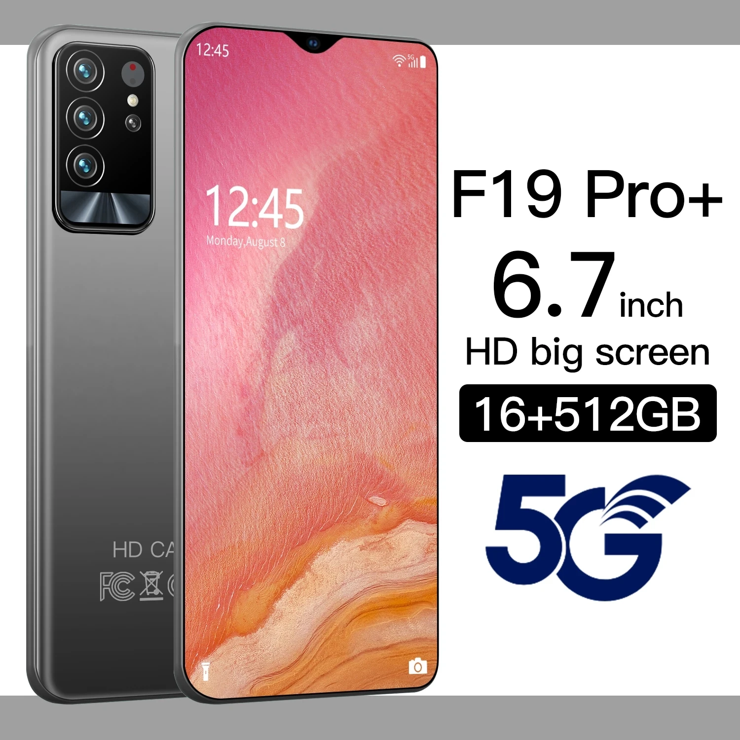 

Global Version Brand New F19 Pro+ 5G MT6989 6.7 Inch Full Screen 10 Core 6000mAH Face Wake Up Fingerprint Unlock Mobile Phone