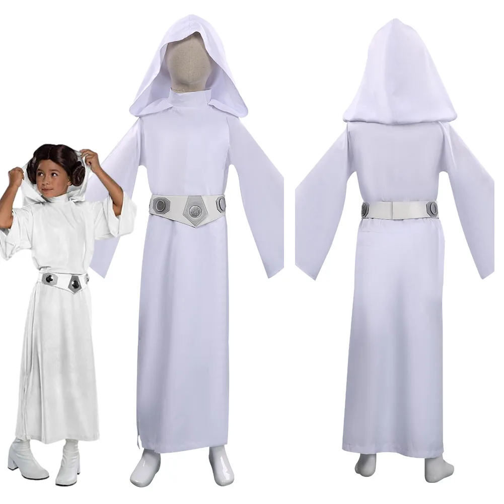 

Princess Leia Organa Solo Cosplay Costume Hooded Long Dress Suit Halloween Carnival Kid Children Costumes