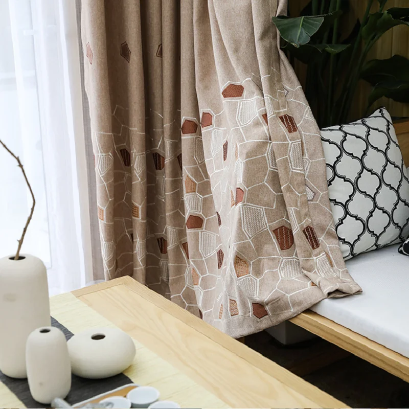 

Duo Geni Embroidered Curtain Fabric Modern Minimalist Living Room Bedroom Curtains