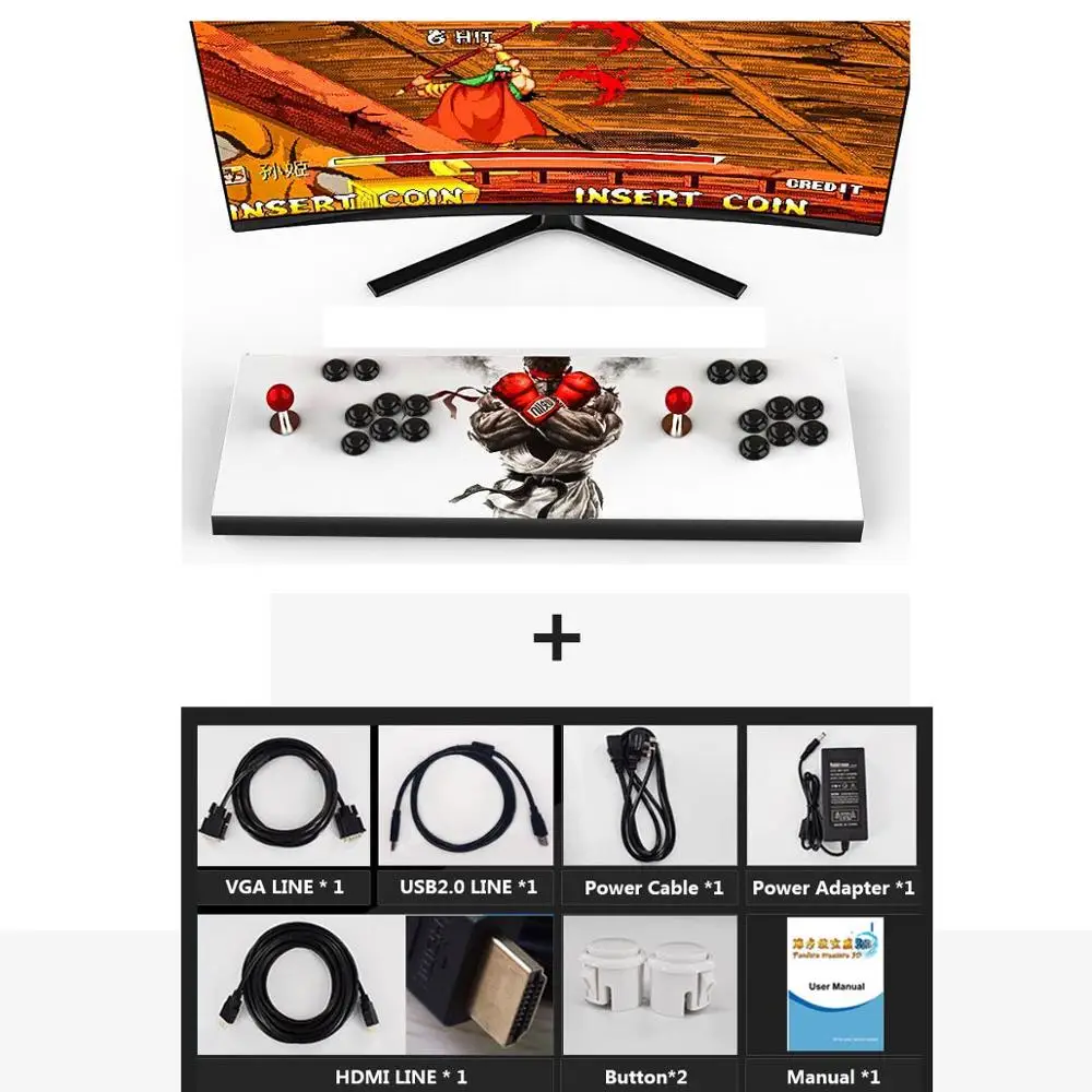 

5 styles, 5 plugs, 100~220V voltage, 1500 games with archive function, nostalgic rocker, double fighting family game machine