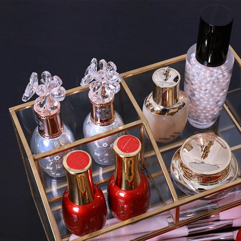 

1 Pcs Nordic Metal Glass Cosmetic Storage Box & 1 Pcs European American Style Jewelry Stand Display Plate