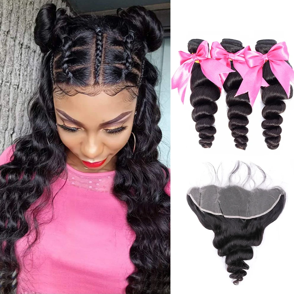 Перуанские волнистые пряди с фронтальной 13x4 кружева Фронтальная застежка Remy 100%