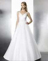 free shipping 2015 new hot sexy subtle features vestido de noiva v neck beaded crystal strap a line wedding dress bridal gown