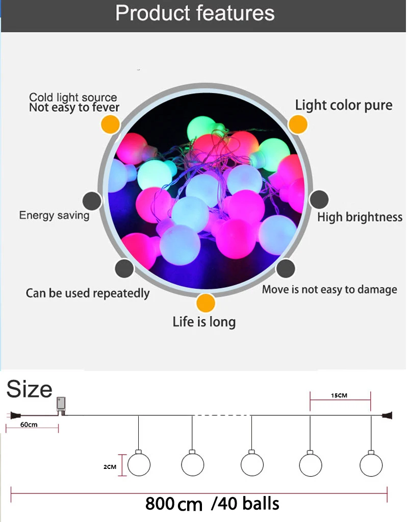 Новинка, уличное освещение, RGB светодиодный шар, гирлянды, черный провод, Рождественские огни, фея, свадьба, сад, подвеска, гирлянда
