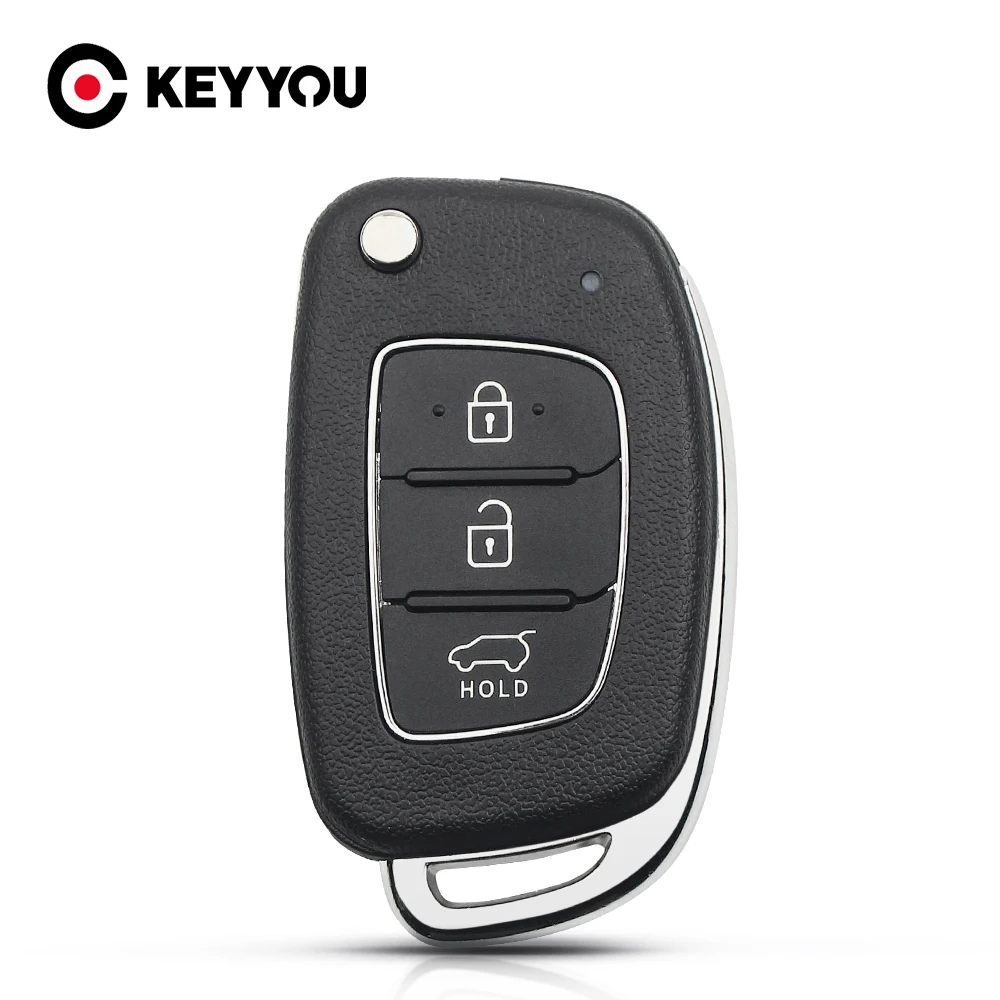 

KEYYOU 10pcs Flip Folding Car Remote Key Shell Fob 3 Buttons Case For Hyundai Solaris IX35 IX45 Santa Fe HB20 Verna