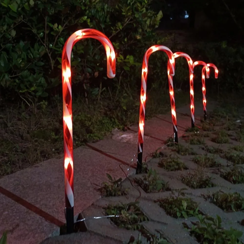 Solar Candy Cane Pathway-Markers Lights Outdoor Christmas Decorations Lights For Indoor Yard Patio Walkway Night Light Decor