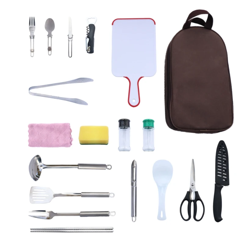 

18Pcs Camping Tableware Cooking Set Outdoor Cookware Pan Pot Bowl Spoon Fork Utensils for Hiking Picnic Travel Wild
