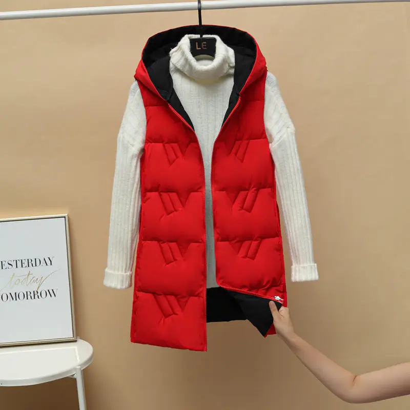 

2021 Autumn Winter New Double-sided Wear Padded Jacket Waistcoat Women Big Size Mid-length Sleeveless Vest Cotton Jackets e013