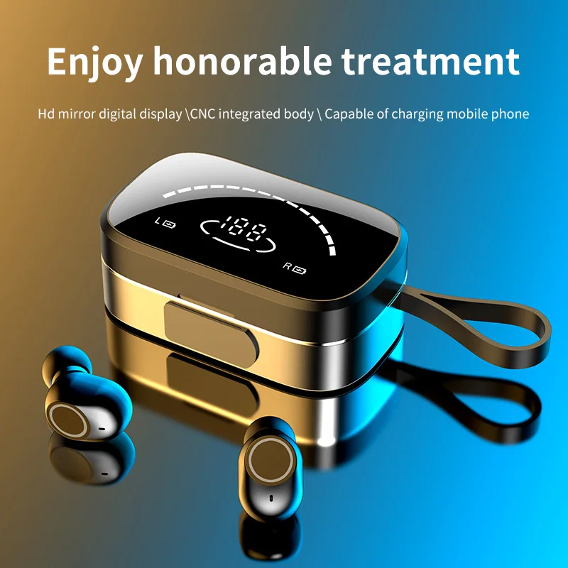 

TWS 5.0 mini bluetooth headset in-ear headphones with hang rope hd mirror display
