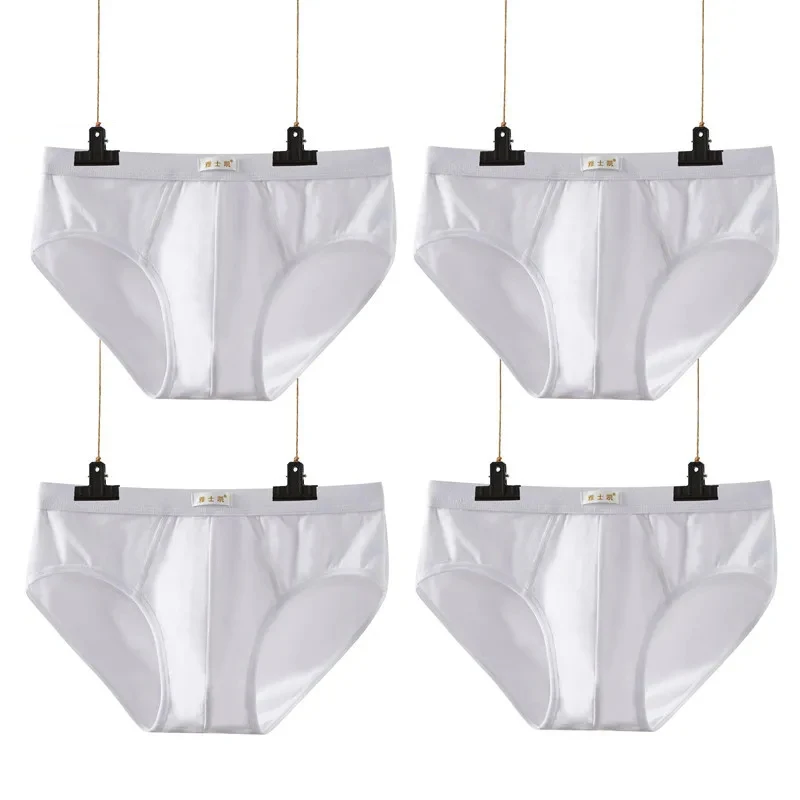 4Pcs/Lot Men's Triangle Underwear Pure Cotton Breathable And Comfortable Youth Plus Size Medium Waist Underpants