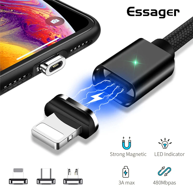 Essager Магнитный Micro Тип usb c кабель IOS для iPhone 11 XR 7 IPad Xiaomi 9 Redmi Note 7 кабели быстрой зарядки телефона код данных