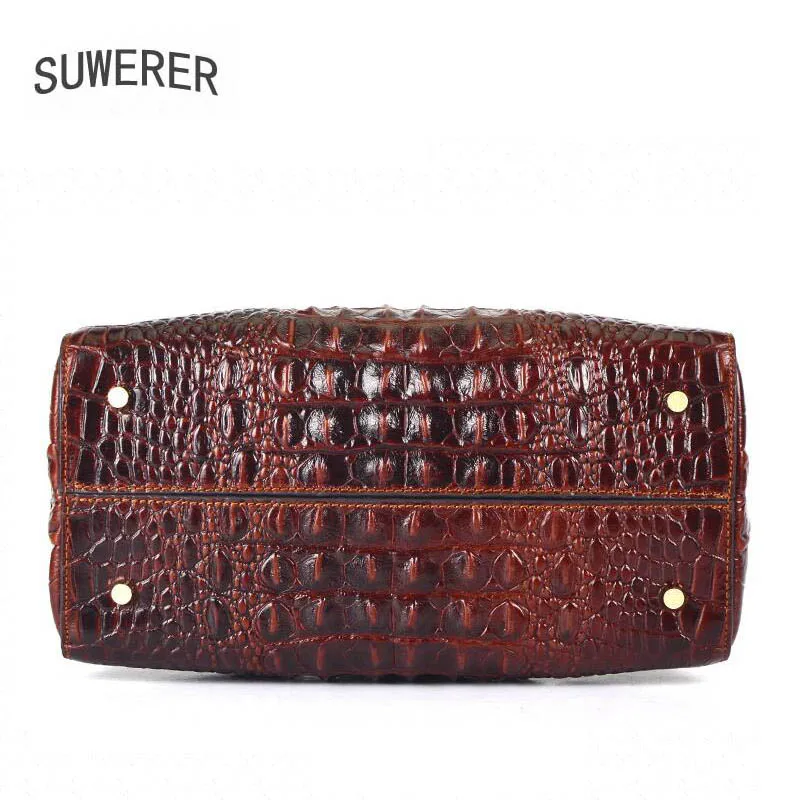 

SUWERER New High-quality leather Crocodile pattern tote bag women Genuine Leather bag luxury handbags women bags designer hand