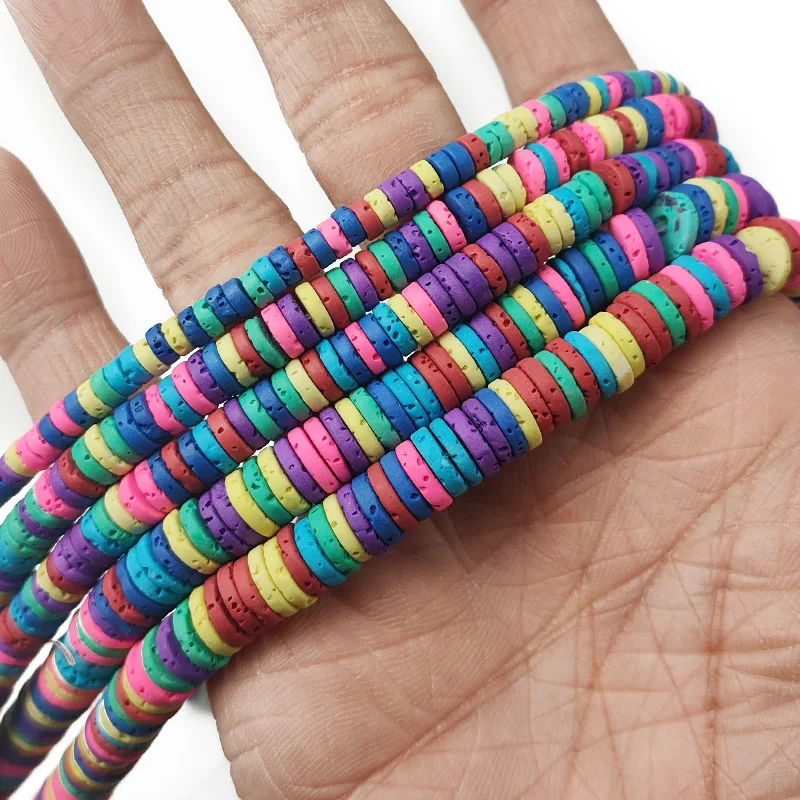 

4/6/8MM Mixed Natural Volcanics Lava Stone Flat Round Spacers Loose Beads For Jewelry Making DIY Bracelets Necklace Accessories