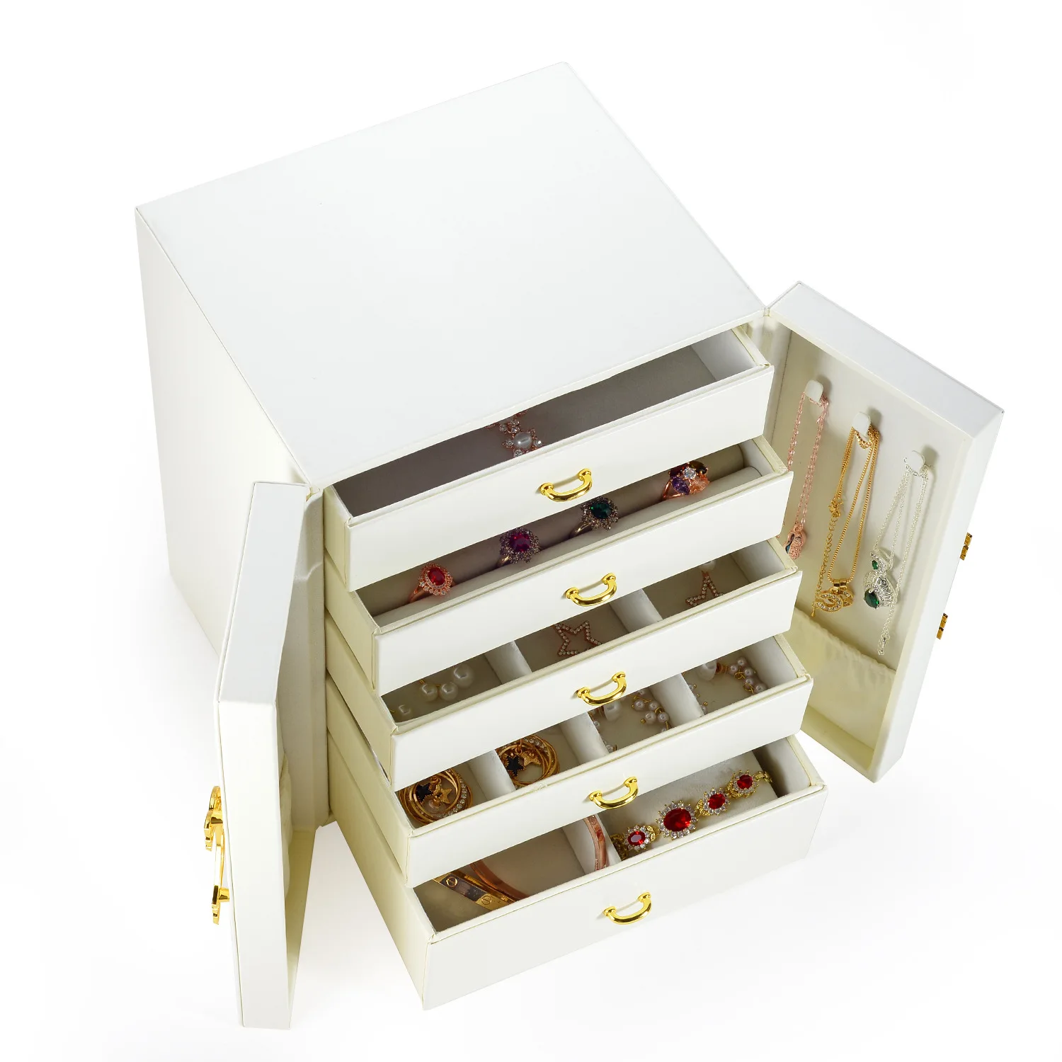 New multi-layer large-capacity jewelry box, multifunctional PU leather drawer earring storage box, Korean jewelry box
