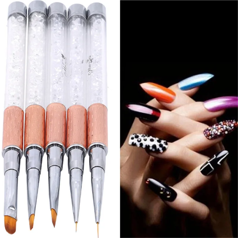 

5 Styles Nail Art Metal Acrylic Liquid Powder Sculpture UV Gel Extension Builder French Flower Strip Drawing Paint Liner Brush