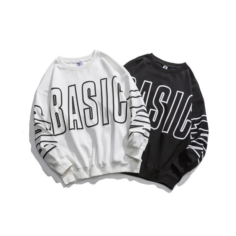 

FMZXG Autumn new letter retro print crew neck Pullover Sweater men's fashion loose coat lovers trend