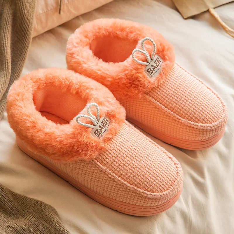 Winter Ladies Furry Cotton Slippers Man Short Plush Slides Warm Home Indoor Plus Velvet Closed Shoes Women Designer Slippers
