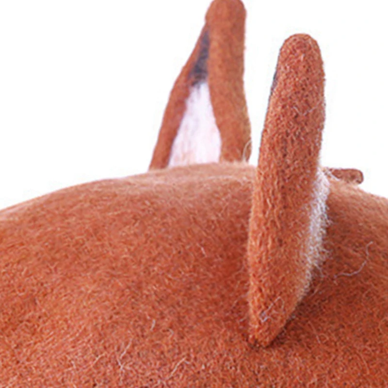 Берет художника с милыми лисьими ушками повседневный теплый берет ручной работы