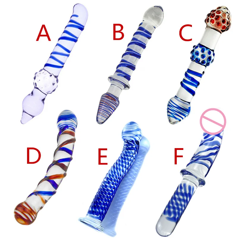 Стеклянный фаллоимитатор с синими точками в форме цветка вагинальная Анальная