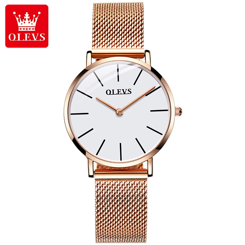 

OLEVS новые женские повседневные модные тонкие кварцевые часы 30 м жизнь водонепроницаемые из нержавеющей стали с сетчатым ремешком светящиес...