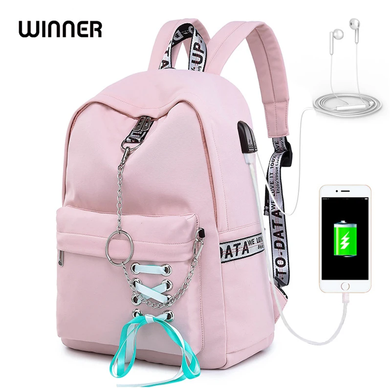 Водонепроницаемый женский рюкзак WINNER 2019 с USB зарядкой ранец для школьного
