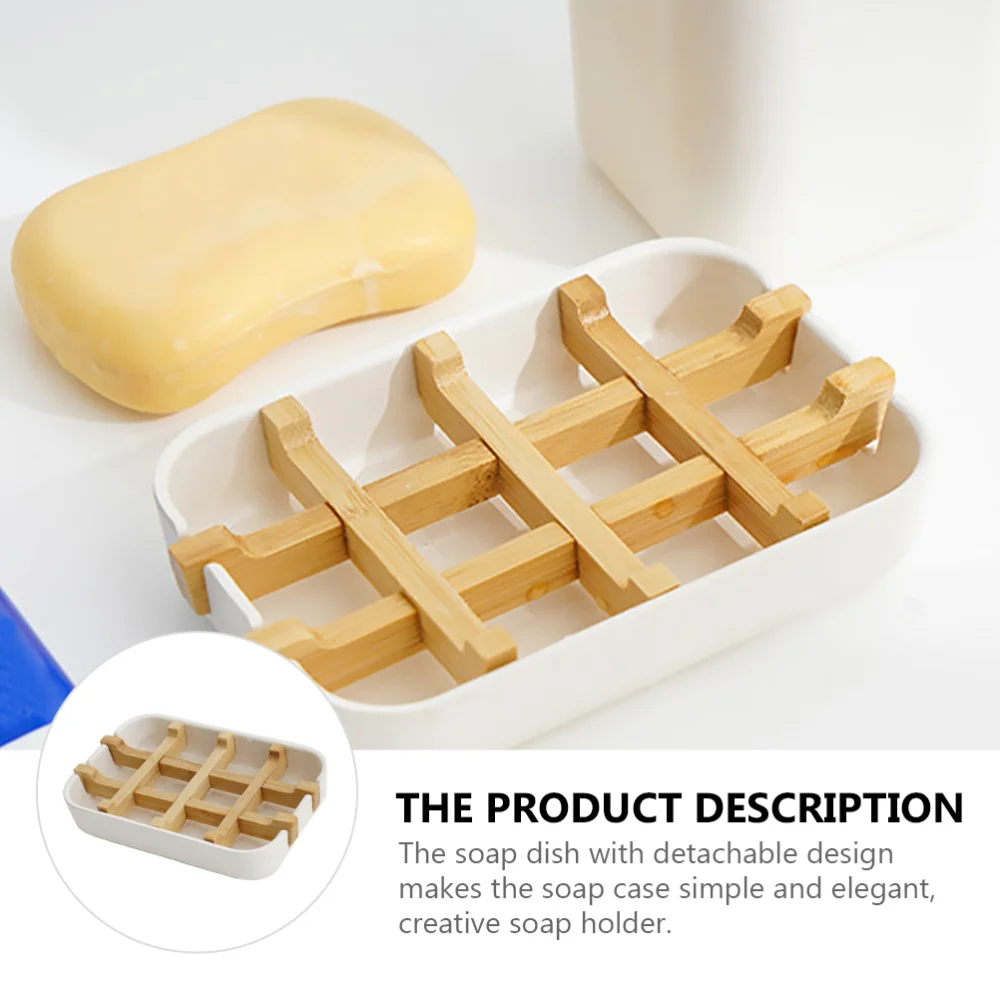 

Bamboo Drain Soap Dish Soap Box Detachable Bathroom Soap Tray Holder Storage