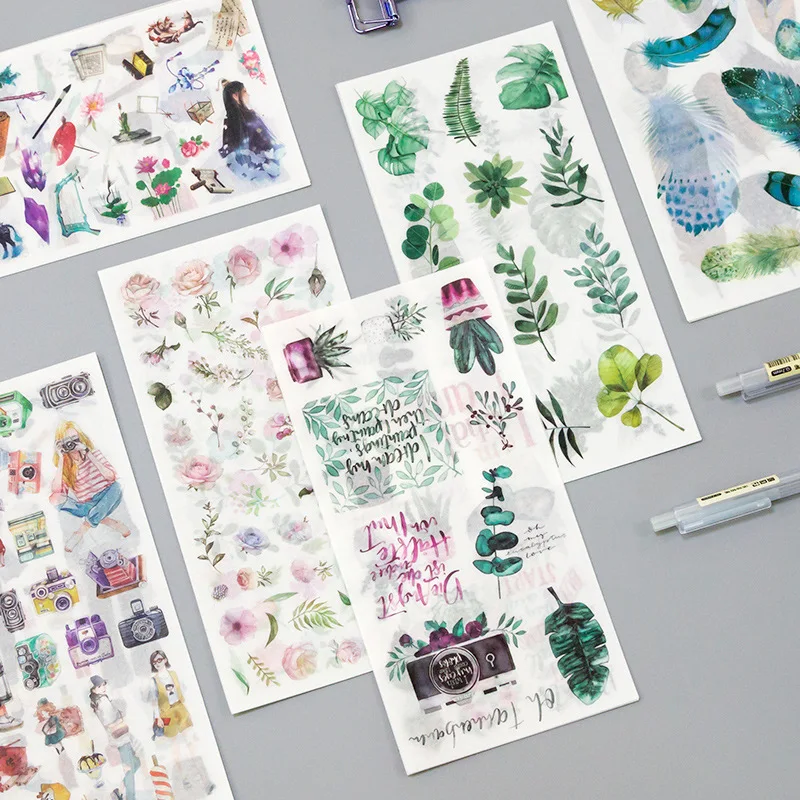 3 6sheet/пакет Kawaii с цветочным рисунком для девочек кот собака Бумага васи наклейки