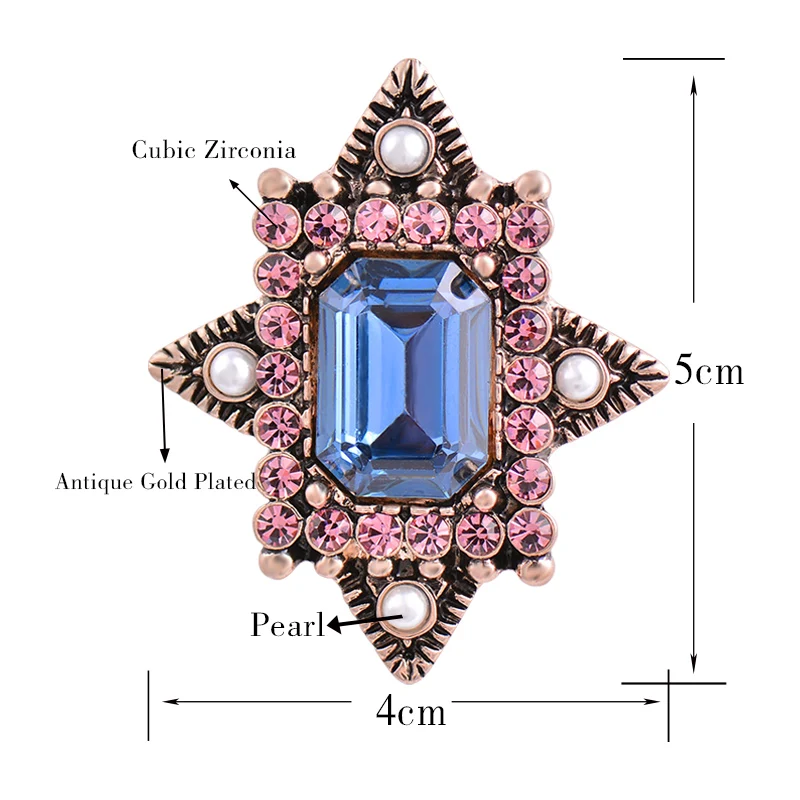 

SINLEERY Retro Luxurious Blue Red Square Cubic Zircon Star Brooch Antique Gold Color Women Vintage Jewelry 2021 XZ201 SSP